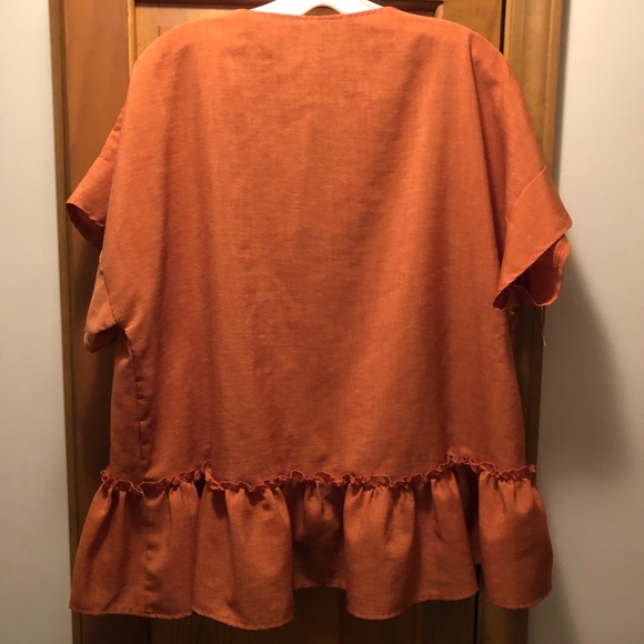 Peplum Ruffled Hem Blouse Boxey Short Sleeve Top rust burnt orange like new - Picture 2 of 8